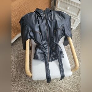 Vintage Black Leather Jacket with Belt